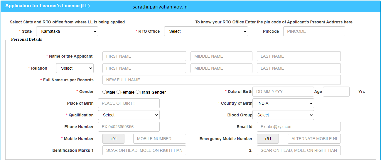 Apply Driving License in India online at sarathi.parivahan.gov.in